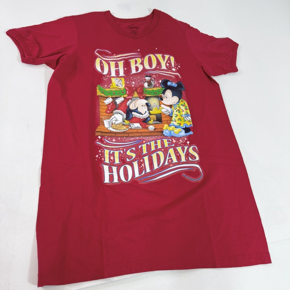 Disney Mickey Mouse Shirt Womens One Size Red Holiday Oh Boy Pluto Christmas